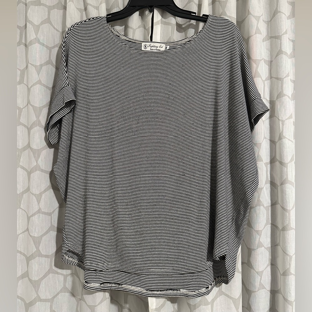Fighting Eel Striped Black and White Ribbed Top